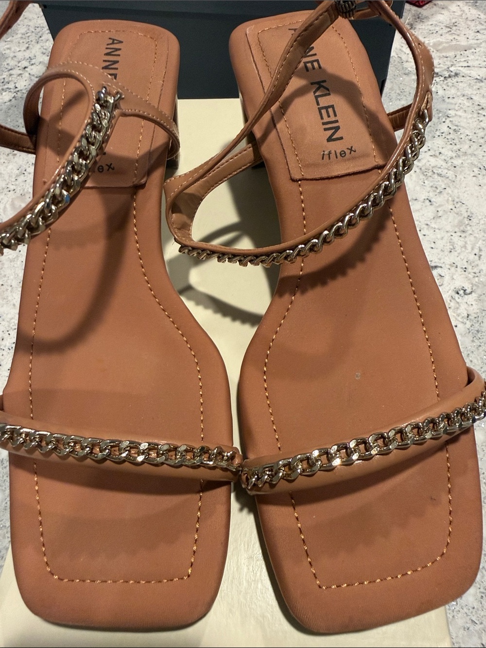 Anne Klein Brown Chain-Strap Flat Sandals Sz 9 worn twice